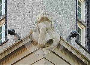 Detail of the design of the corner of the facade of the house in Art Nouveau style