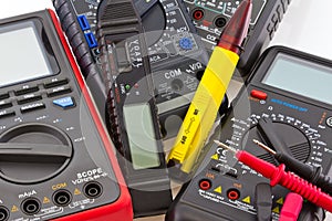Detail of different portable multimeters