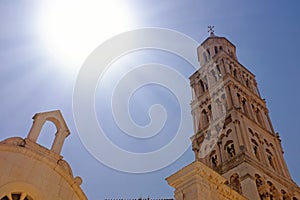 A detail from the Diocletian Palace with sumbeam in Split city