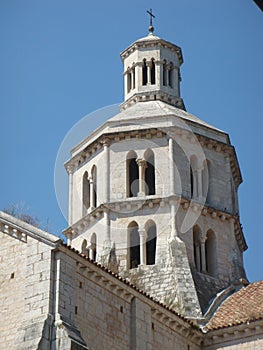 Cladding bell tower of the abbey of Fossanova in the Latium in Italy.