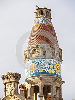 Detail of a dome column in Sant Pau Hospital in Barcelona, a modernism architecture. photo