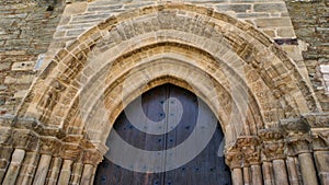 Detail of Door of Forgiveness on romanesque church of Santiago