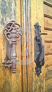 Detail of the door lock in an old Greek house in Naxos island