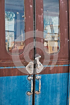 Detail of Doors, Old Decommissioned Train Carriages, photo