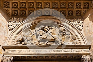 Detail of the doorway of the St. George`s Basilica in Prague founded on the year 920 photo