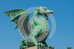 Detail of Dragon bridge in the historical center of Slovenian ca