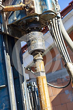Detail of drilling machine for  an artesian well to capture water