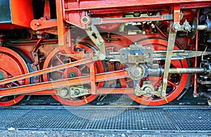 Detail of the drive of a steam locomotive at the train station