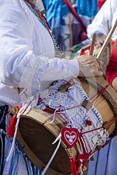 Detail of drums, traditional percussion instruments, used during folcloric cultural and religious events. Brazil