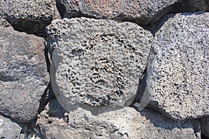 Detail, dry built lava stone wall