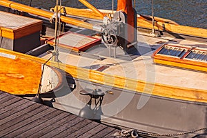 Detail of a Dutch classic wooden sail boat