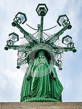 Detail of the Eight-armed gas lamp candelabra on Hradcany Square in Prague