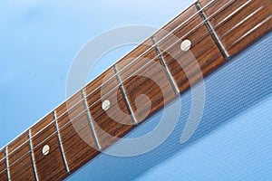 Detail of electric guitar close-up. Vintage style