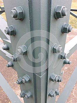 Detail of electric power pole bolts and steel beams