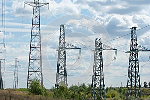 Detail of electricity pylon against blue sky