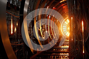detail of electromagnets and beam tubes inside accelerator photo