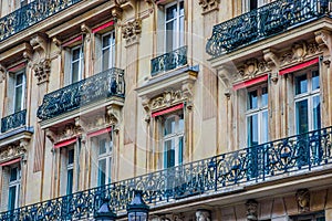 Detail of elegant building architecture in Paris