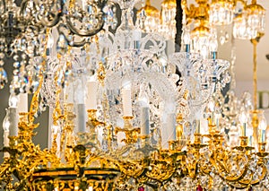 Detail of the elegant chandeliers