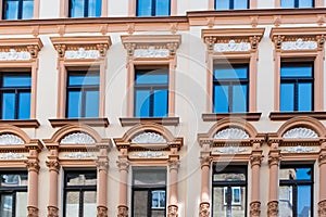 Detail of elegant facade of a building in the old town in Koblenz, Germany