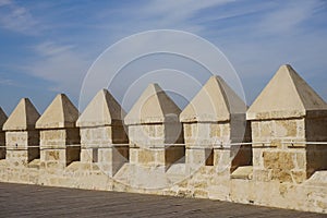 Detail of embattlement on the Calahorra Tower, Cordoba, Spain