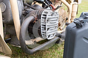 Detail of the engine of an old motorcycle