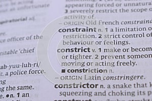 Detail Of English Dictionary Page And Word Explanation Of - constrict
