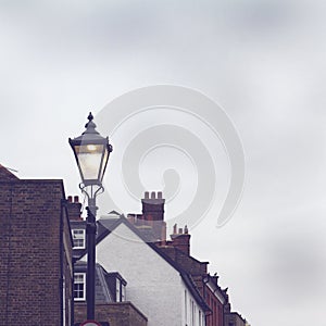 Detail of English town with street lantern