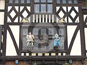 Detail of the English traditional pub King and Queen exterior in Brighton, UK. with old