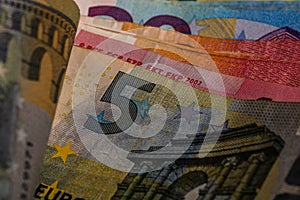 Detail of euro banknote, close up of euro money isolated