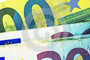 Detail of EURO banknotes. World money, inflation, and economy concept