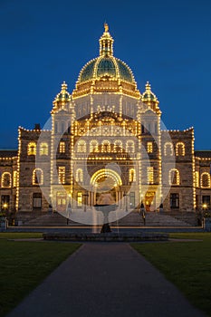 Detail of evening view of Government house in Victoria BC