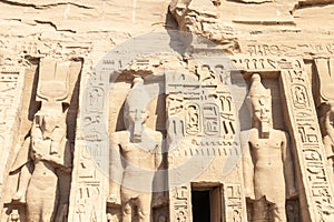 Detail of exterior temple of Abu Simbel, the Great Temple of Ramesses II, Egypt