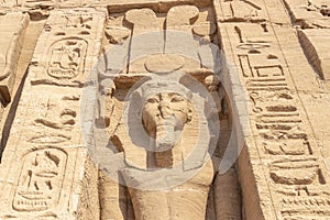 Detail of exterior temple of Abu Simbel, the Great Temple of Ramesses II, Egypt