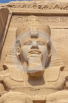 Detail of exterior temple of Abu Simbel, the Great Temple of Ramesses II, Egypt