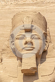 Detail of exterior temple of Abu Simbel, the Great Temple of Ramesses II, Egypt