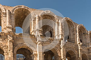 Detail of the exterior wall of the Roman amphitheatre at Arles, France