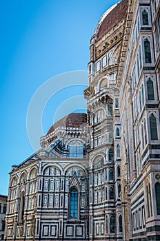 Detail of the facade of the Basilica di Santa Maria del Fiore in Firenze, Italy