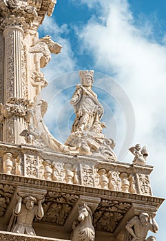 Detail of the facade of the Basilica of Santa Croce church in the historic center of Lecce, Puglia