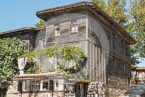 Detail of the facade of buildings in the town of Sozopol