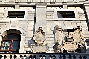 Detail of the facade facing south of Palazzo Moroni, seat of the Padua Town Hall.