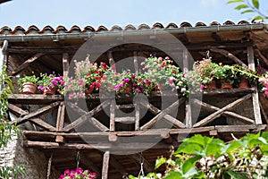 Detail of a facade of a half-timbered house from medieval times.