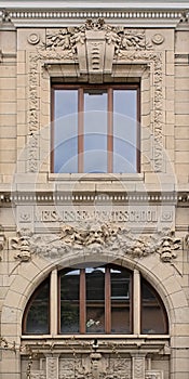 Detail of the facade of an art nouveau building in Antwerp
