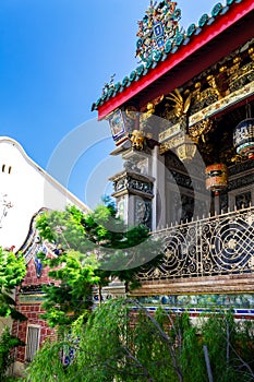 Detail of the facade of Khoo Kongsi clanhouse, UNESCO World Heritage site part of Georgetown, Penang, Malaysia