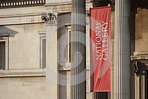 Detail of the facade of the London National Gallery at Trafalgar Square