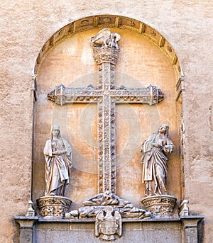 Detail of facade of Monasterio San Juan de los Reyes in Toledo.