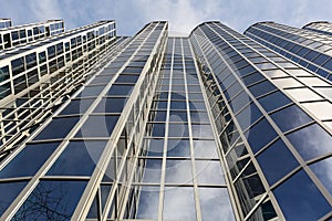 Detail of the facade raster with glass squares in it