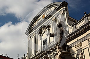 Detail of the facade of San Paolo Maggiore basilica church. Napoli. Campania. Italy