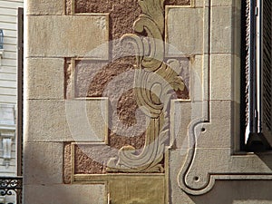 Detail of facade with sgraffito decoration in Barcelona. Spain.