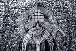 Detail of the facade of St. Mary's Church (Marienkirche) at Alexanderplatz.