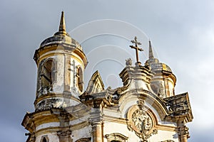 Detail of the facade and towers of a historic baroque church